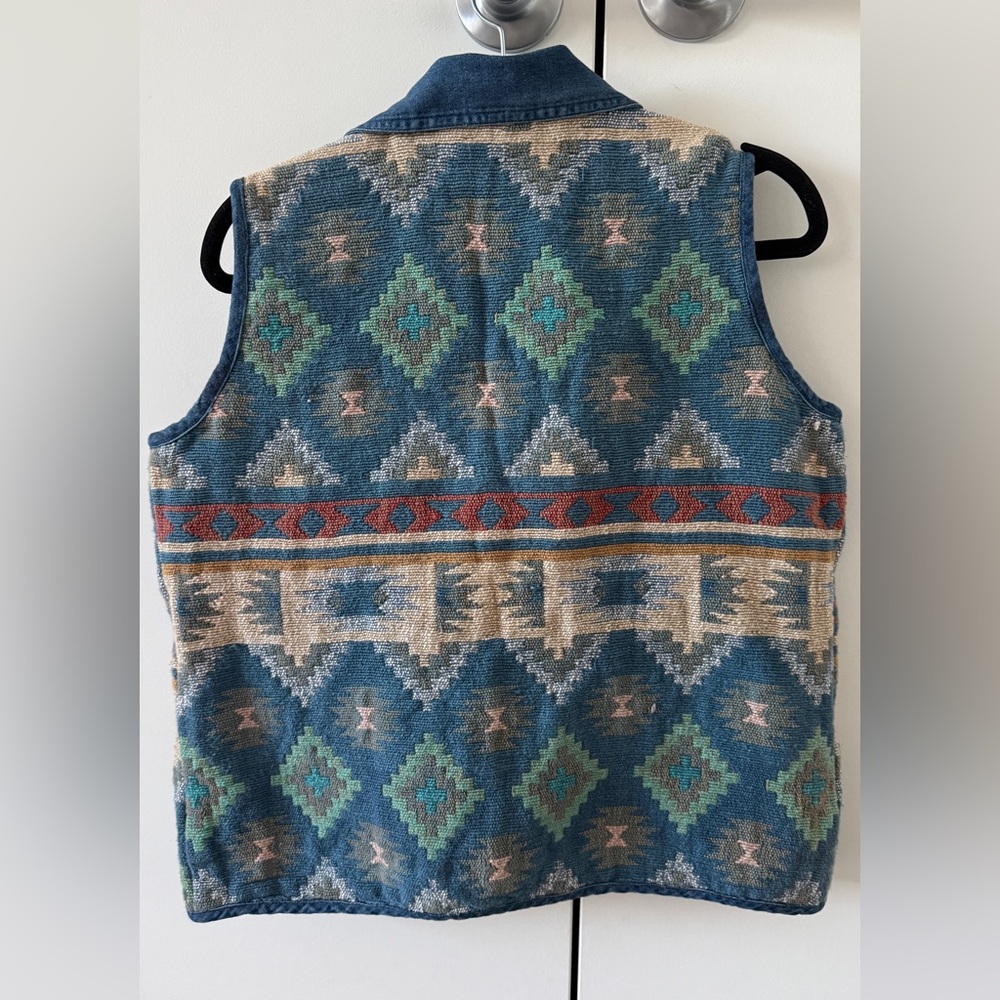 Southwestern Pattern Denim-Trim Kids Vest - Blue/Teal - Picture 5 of 6